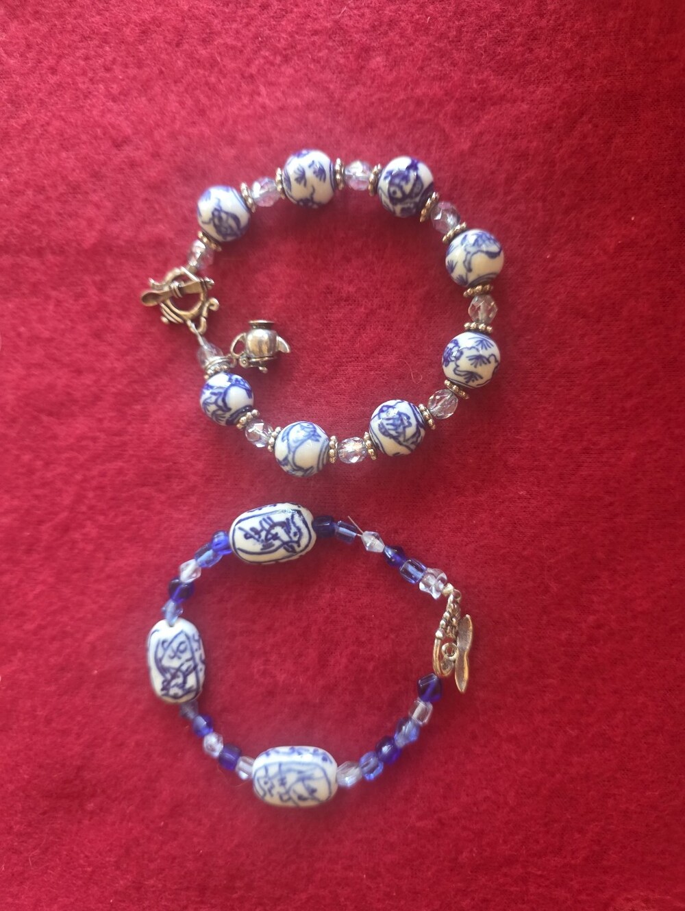 Handcrafted Blue and White Porcelain Bead Bracelet Set - Women Jewelry